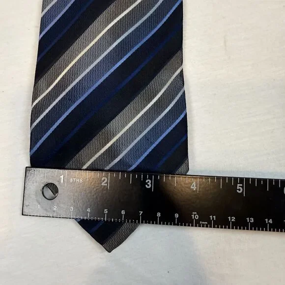 Valerio Garati Blue White Striped Silk Tie 59x4 Business Attire Classic Necktie - Picture 6 of 7